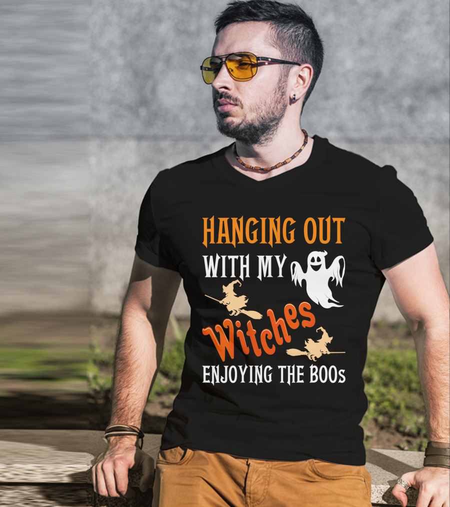 Hanging Out With My Witches Enjoying The Boos Ghost And Broomstick Fun T-Shirt