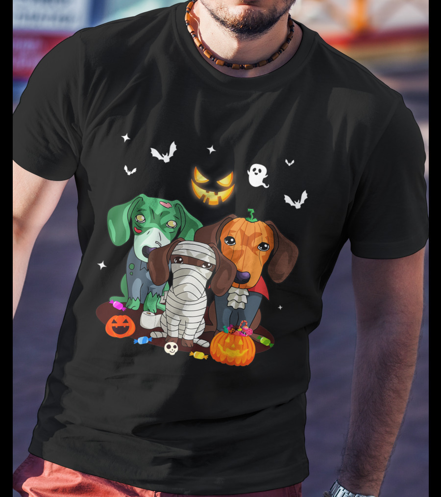 Halloween Dachshund Dog Witch Cute Dachshund Dog Lovers Zombie Mummy Pumpkin Costume Dogs T-Shirt