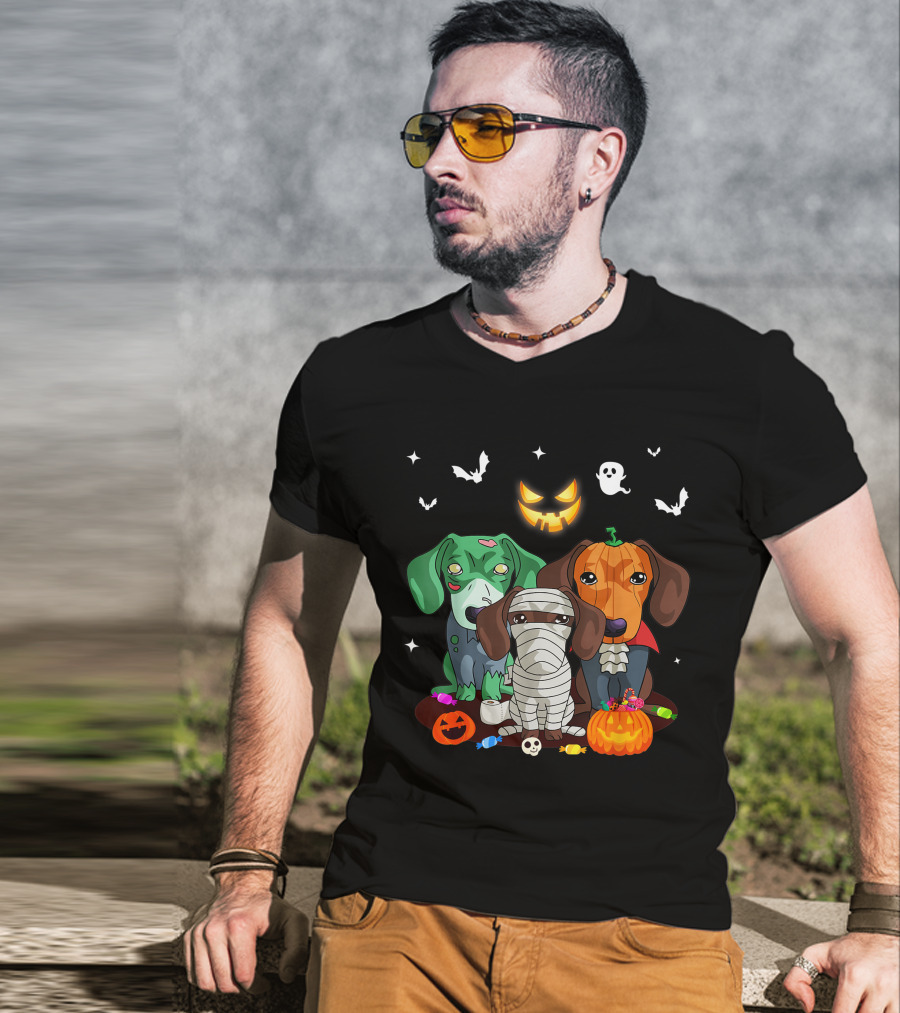 Halloween Dachshund Dog Witch Cute Dachshund Dog Lovers Zombie Mummy Pumpkin Costume Dogs T-Shirt