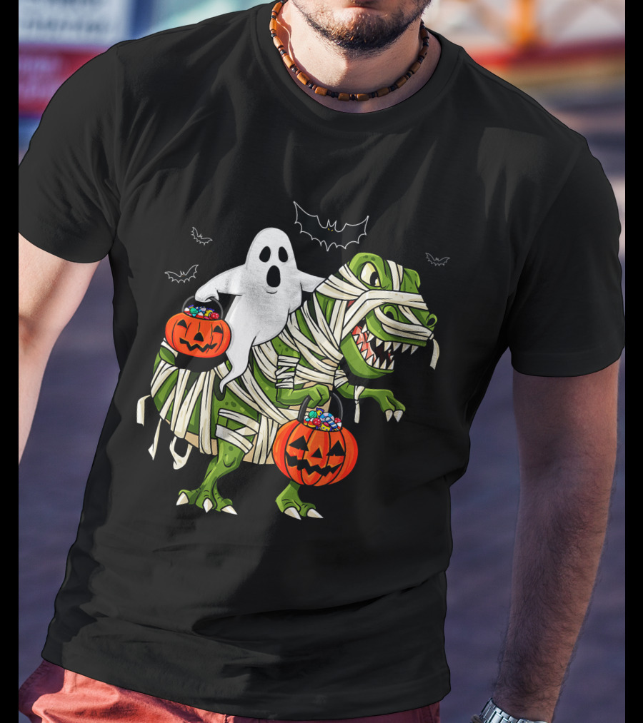 Ghost And Mummy T-Rex Halloween Candy Adventure T-Shirt