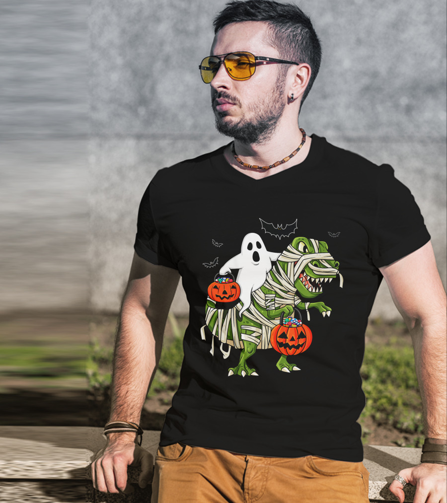 Ghost And Mummy T-Rex Halloween Candy Adventure T-Shirt