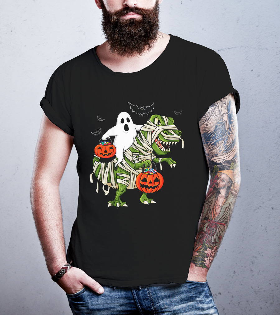 Ghost And Mummy T-Rex Halloween Candy Adventure T-Shirt