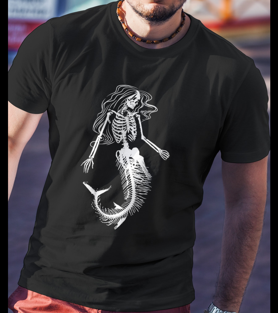 Skeleton Mermaid Halloween Humor T-Shirt