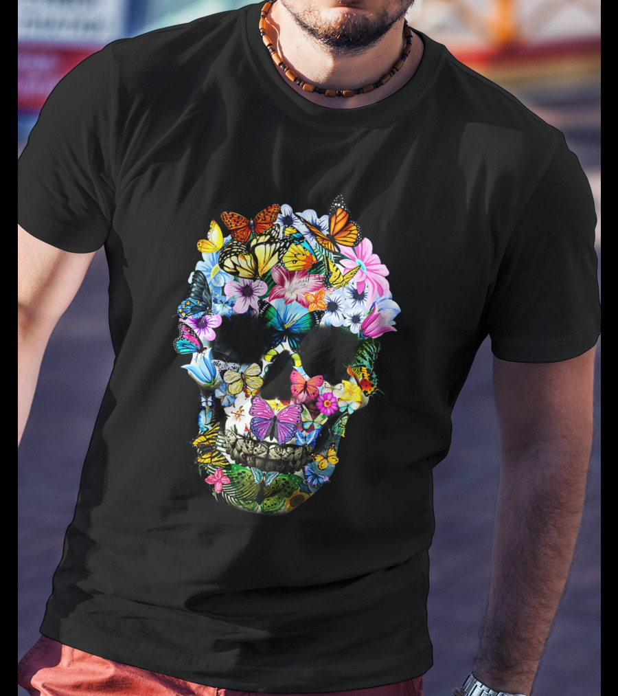 Women Floral Butterfly Skull Colorful T-Shirt