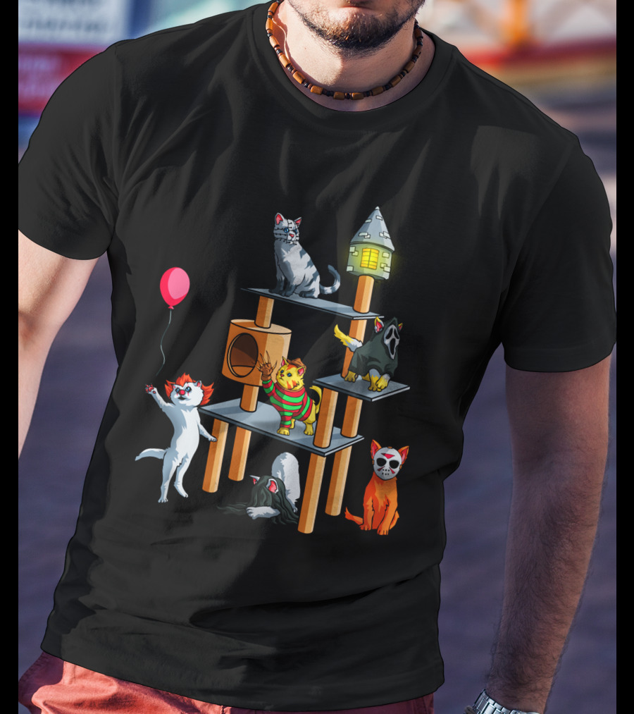Funny Cat Horror Halloween With Cute Kitty Icons For Lovers T-Shirt