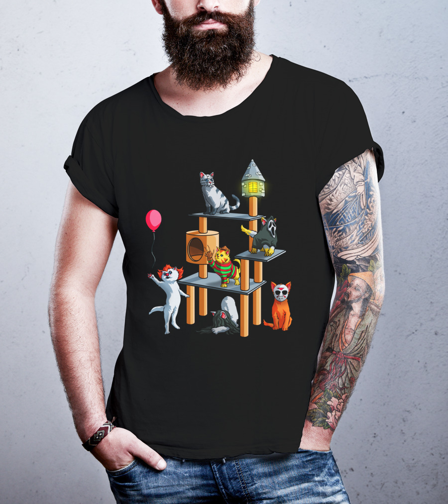Funny Cat Horror Halloween With Cute Kitty Icons For Lovers T-Shirt