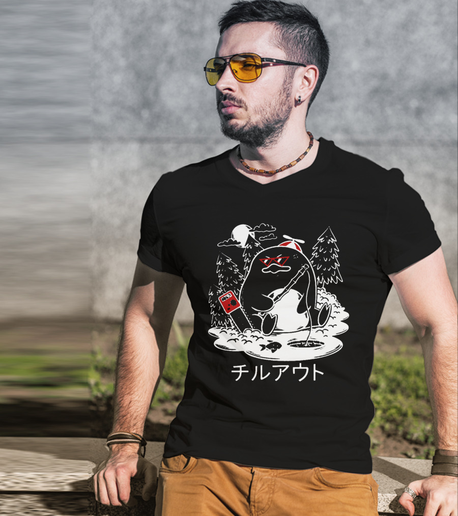 Isaacwhy Merch Chill Out Penguin With Chainsaw And Fishing Rod T-Shirt
