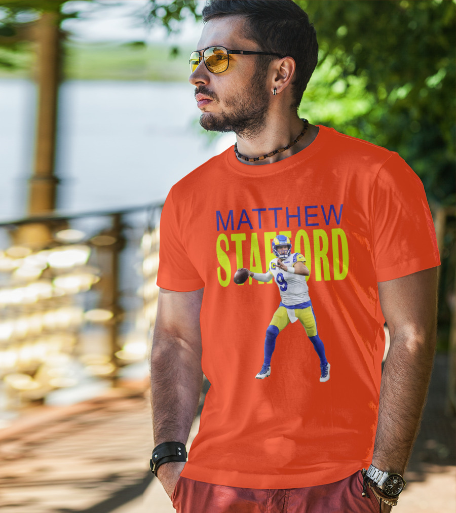 Matthew Stafford Rams Quarterback NFL Football Action T-Shirt