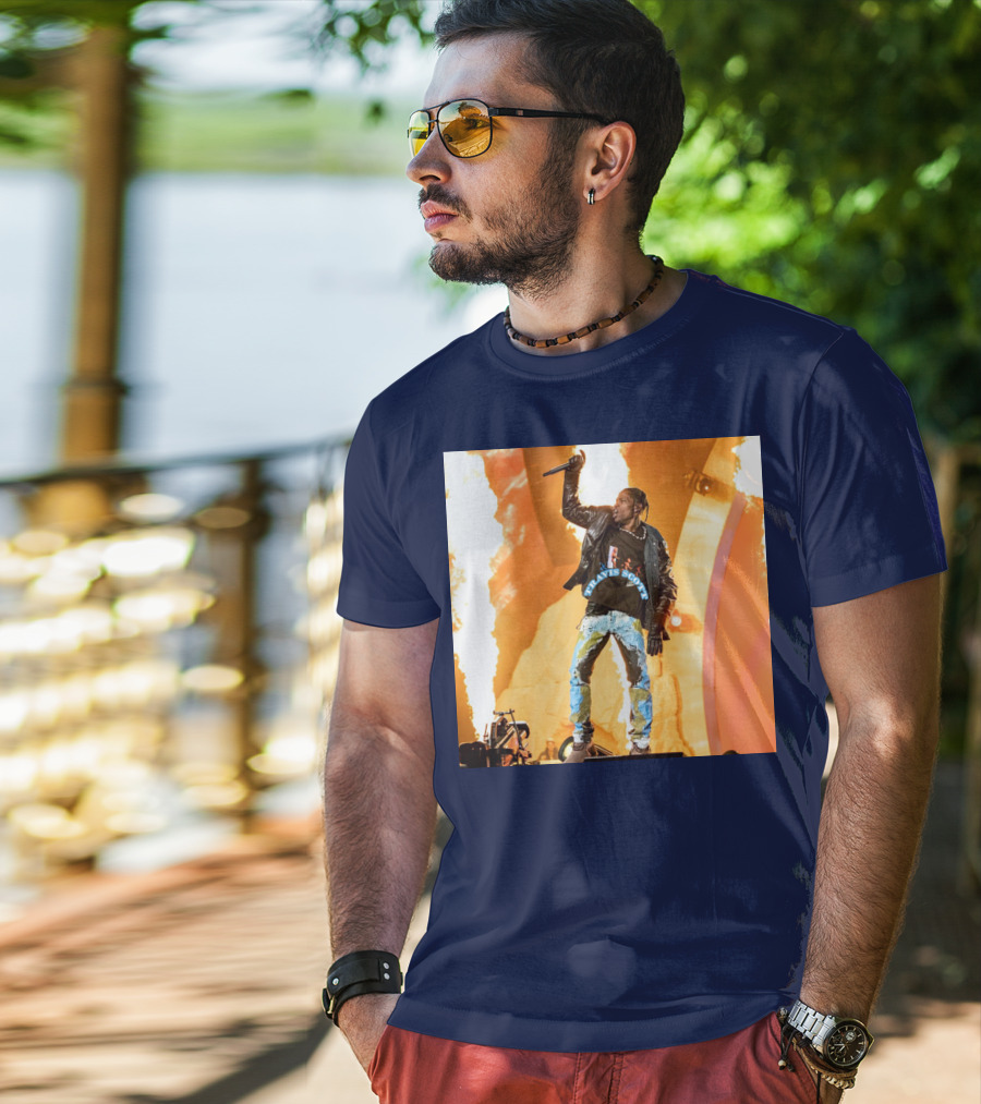 Travis Scott Live Concert Performance With Fire Effects T-Shirt