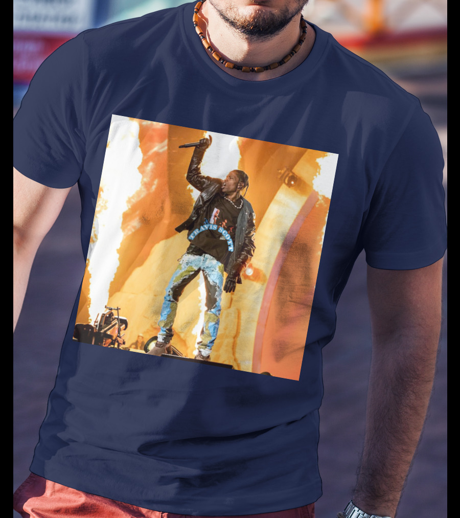 Travis Scott Live Concert Performance With Fire Effects T-Shirt