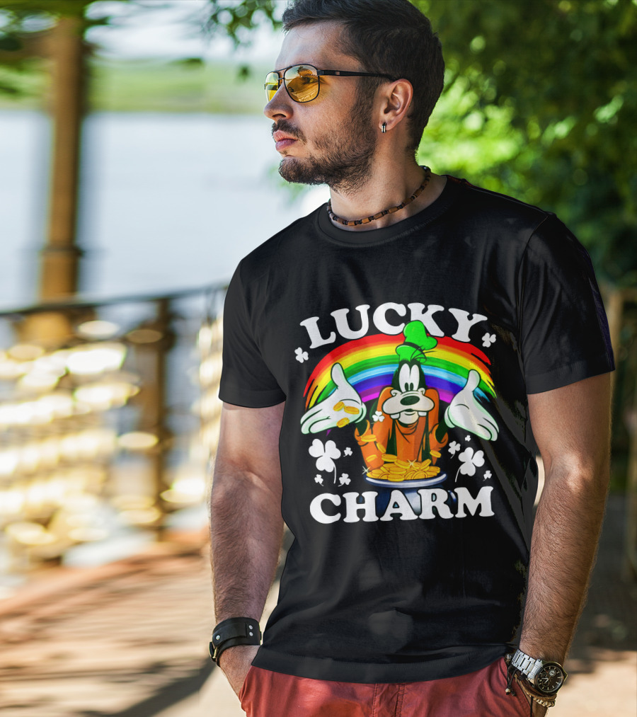 Lucky Charm Goofy With Rainbow And Gold Coins T-Shirt