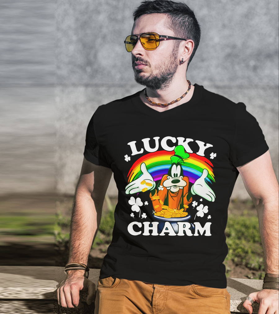 Lucky Charm Goofy With Rainbow And Gold Coins T-Shirt