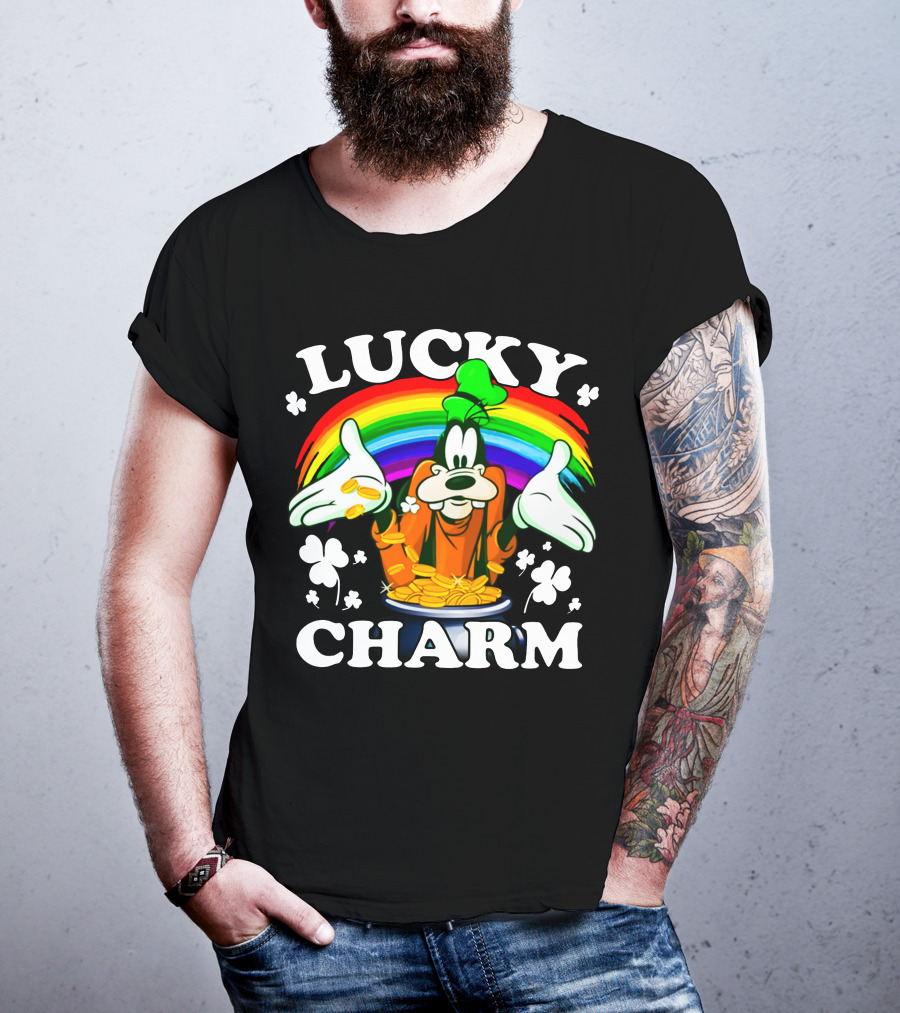 Lucky Charm Goofy With Rainbow And Gold Coins T-Shirt