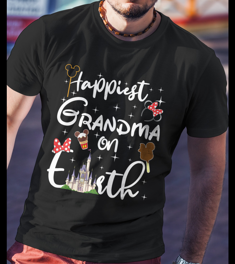Happiest Grandma On Earth Castle Mouse Ears Ice Cream And Bows T-Shirt