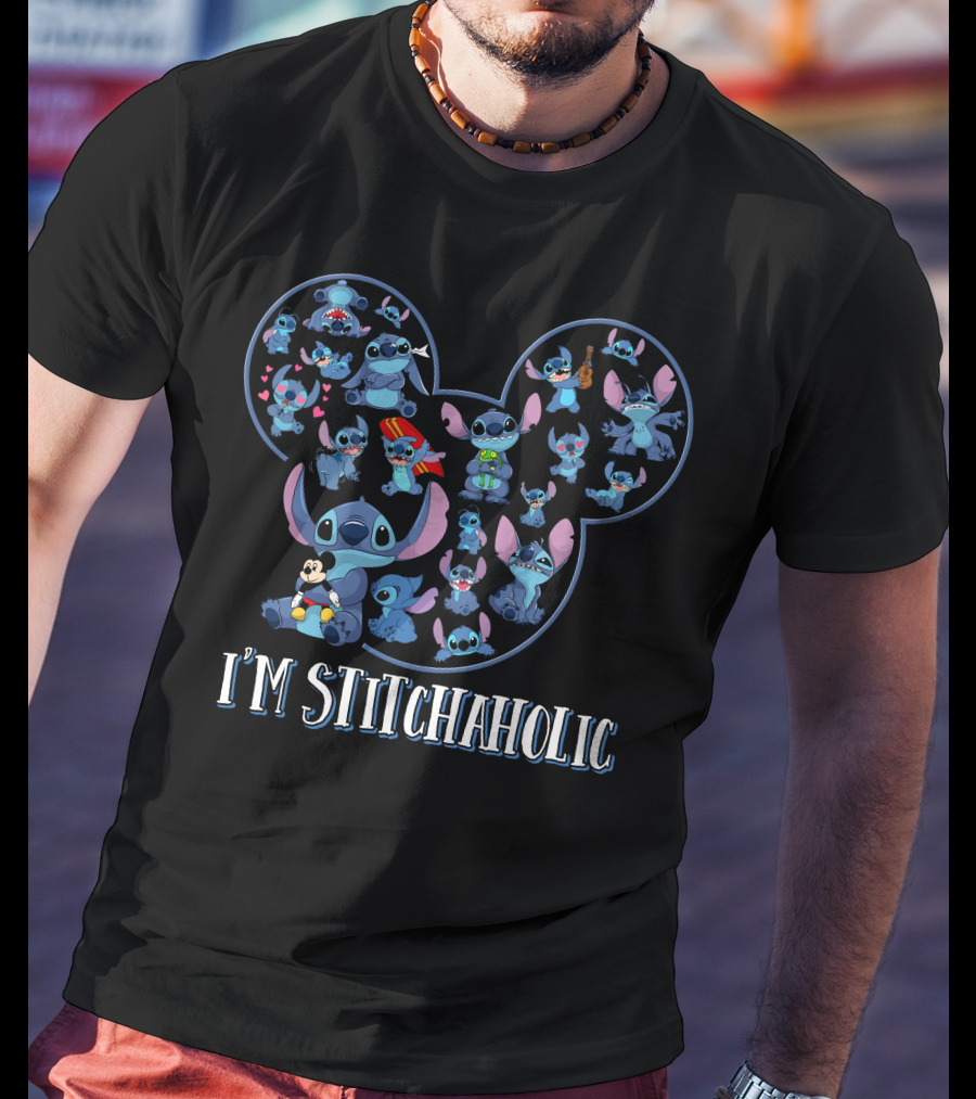I'm Stitchaholic Mickey Mouse Head Stitch T-Shirt