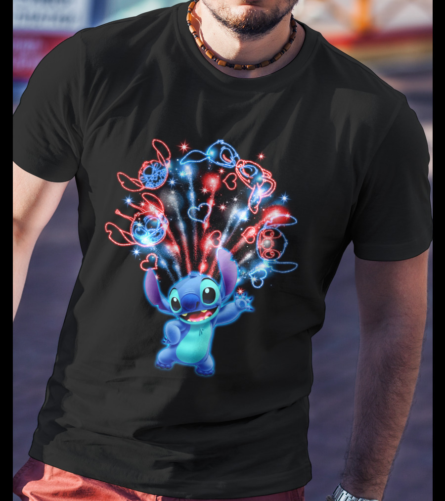 Stitch Fireworks Hearts Sparkle Fun T-Shirt