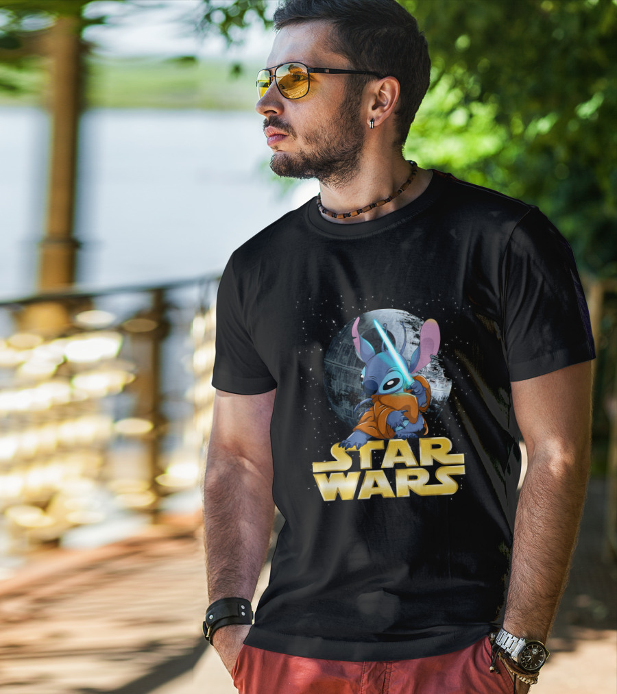Stitch Star Wars Crossover Jedi Lightsaber Death Star T-Shirt
