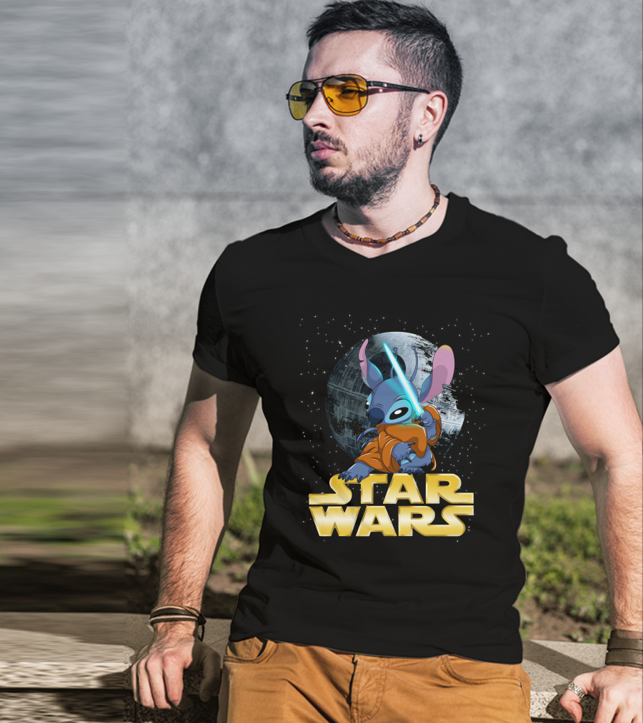 Stitch Star Wars Crossover Jedi Lightsaber Death Star T-Shirt