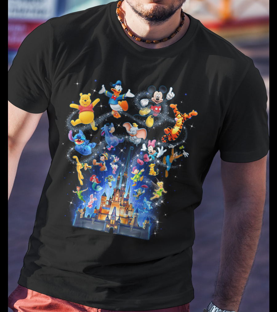 Disney Character Magic Celebration With Mickey, Donald, Pooh, Tigger, And Friends At Iconic Castle T-Shirt