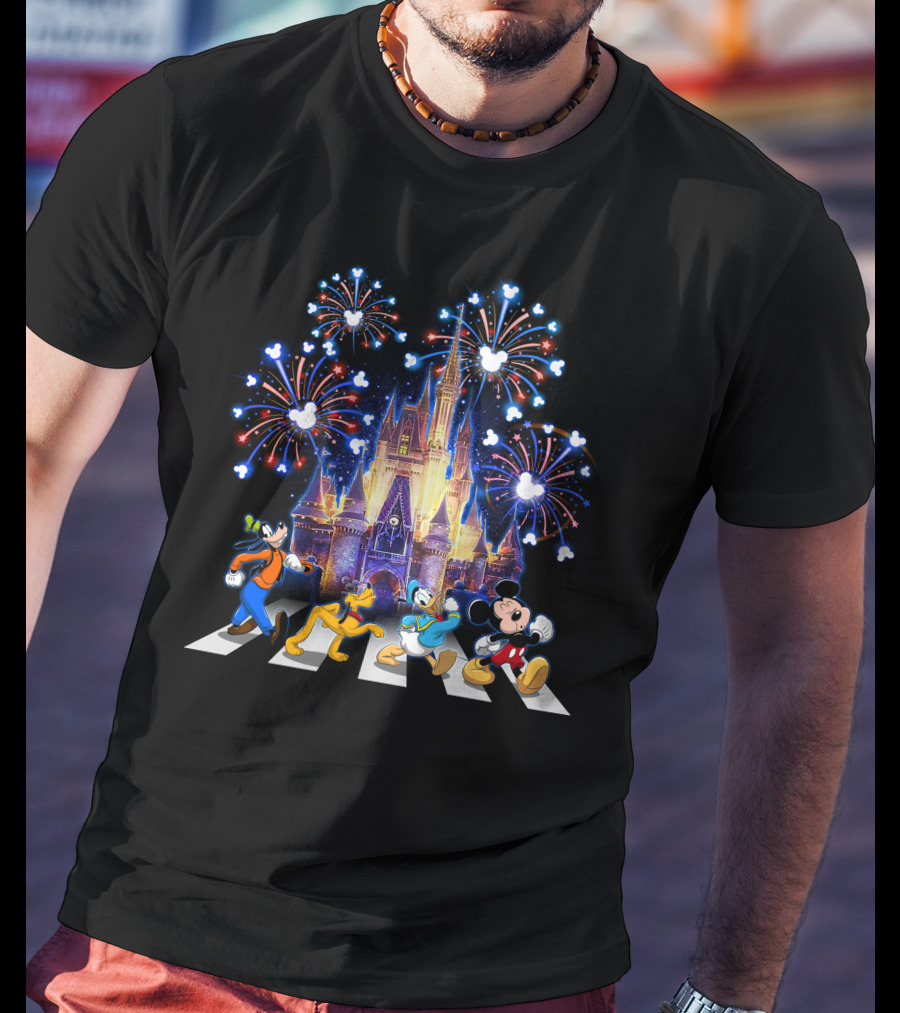 Firework Castle Abbey Road Mickey Goofy Donald Pluto T-Shirt