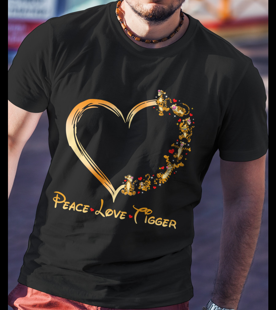 Peace Love Tigger Heart With Tigger And Hearts T-Shirt
