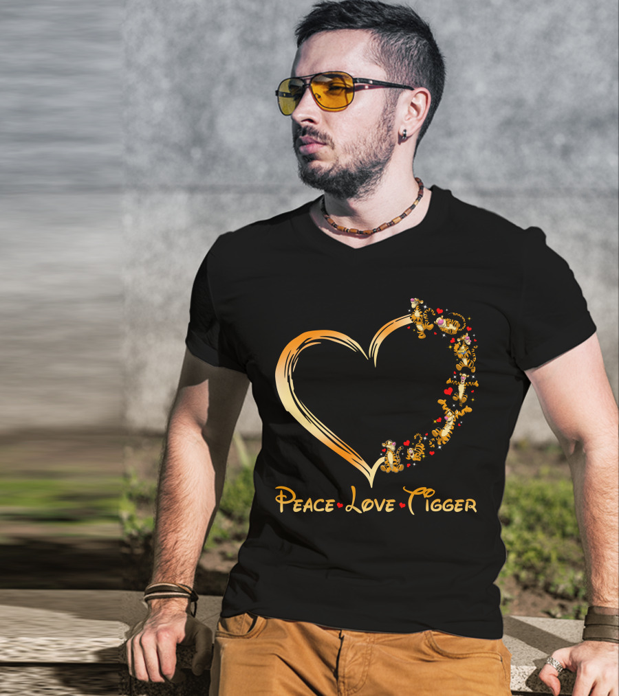 Peace Love Tigger Heart With Tigger And Hearts T-Shirt