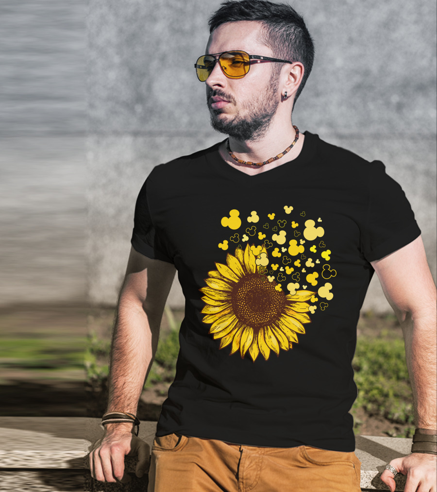 Sunflower With Mickey Mouse Icon Yellow Accents T-Shirt