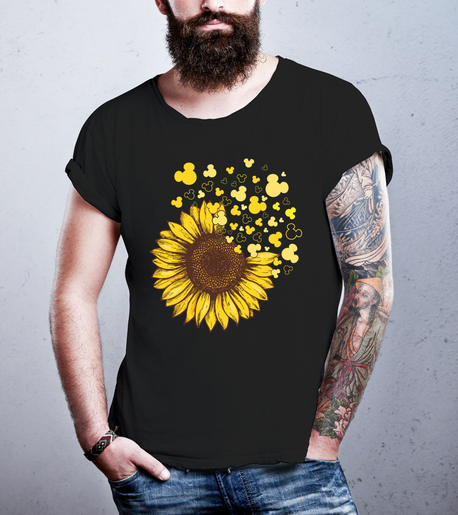 Sunflower With Mickey Mouse Icon Yellow Accents T-Shirt