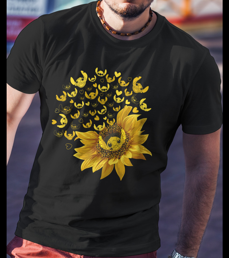 Stitch Sunflower Hearts And Smiles Burst T-Shirt