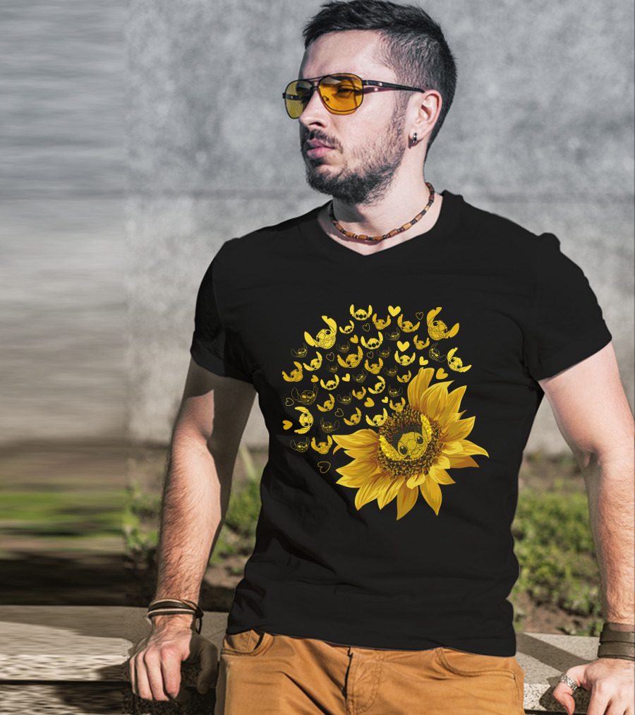 Stitch Sunflower Hearts And Smiles Burst T-Shirt