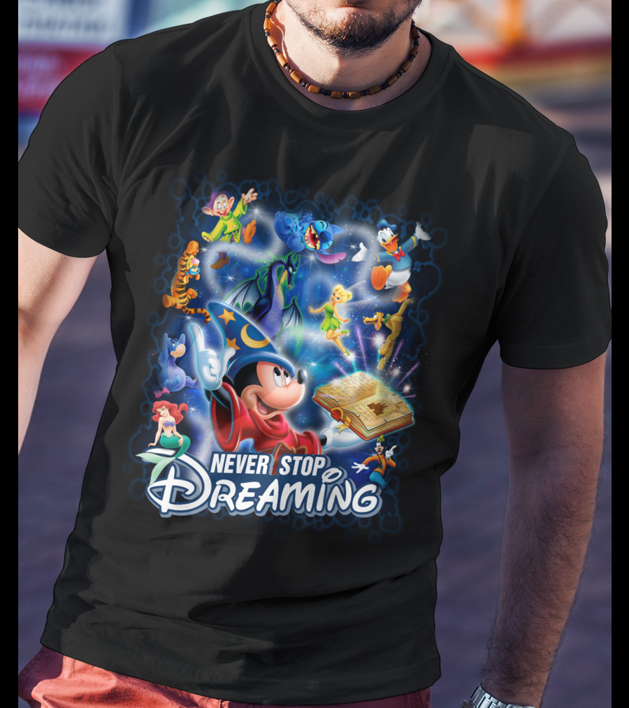 Never Stop Dreaming Disney Characters Magic Book T-Shirt
