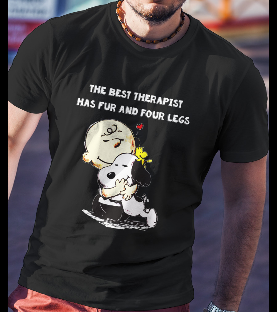 The Best Therapist Has Fur And Four Legs Charlie Brown Snoopy Woodstock Hug T-Shirt