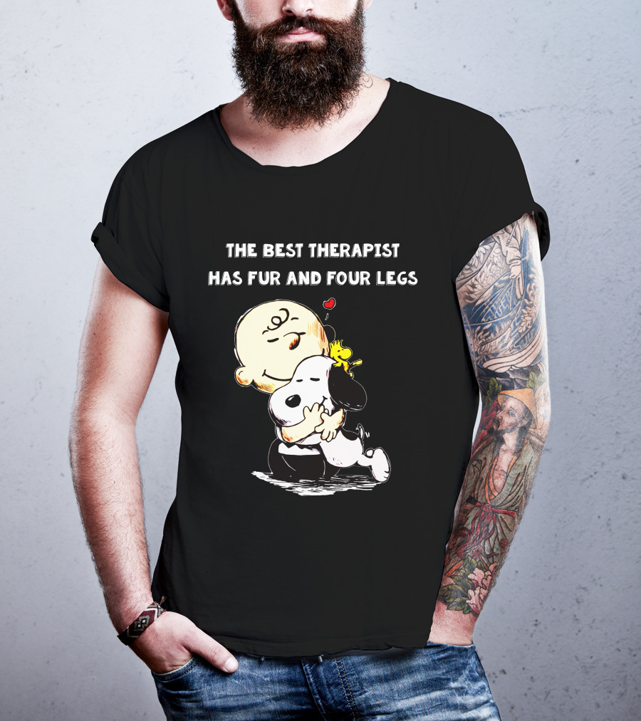 The Best Therapist Has Fur And Four Legs Charlie Brown Snoopy Woodstock Hug T-Shirt