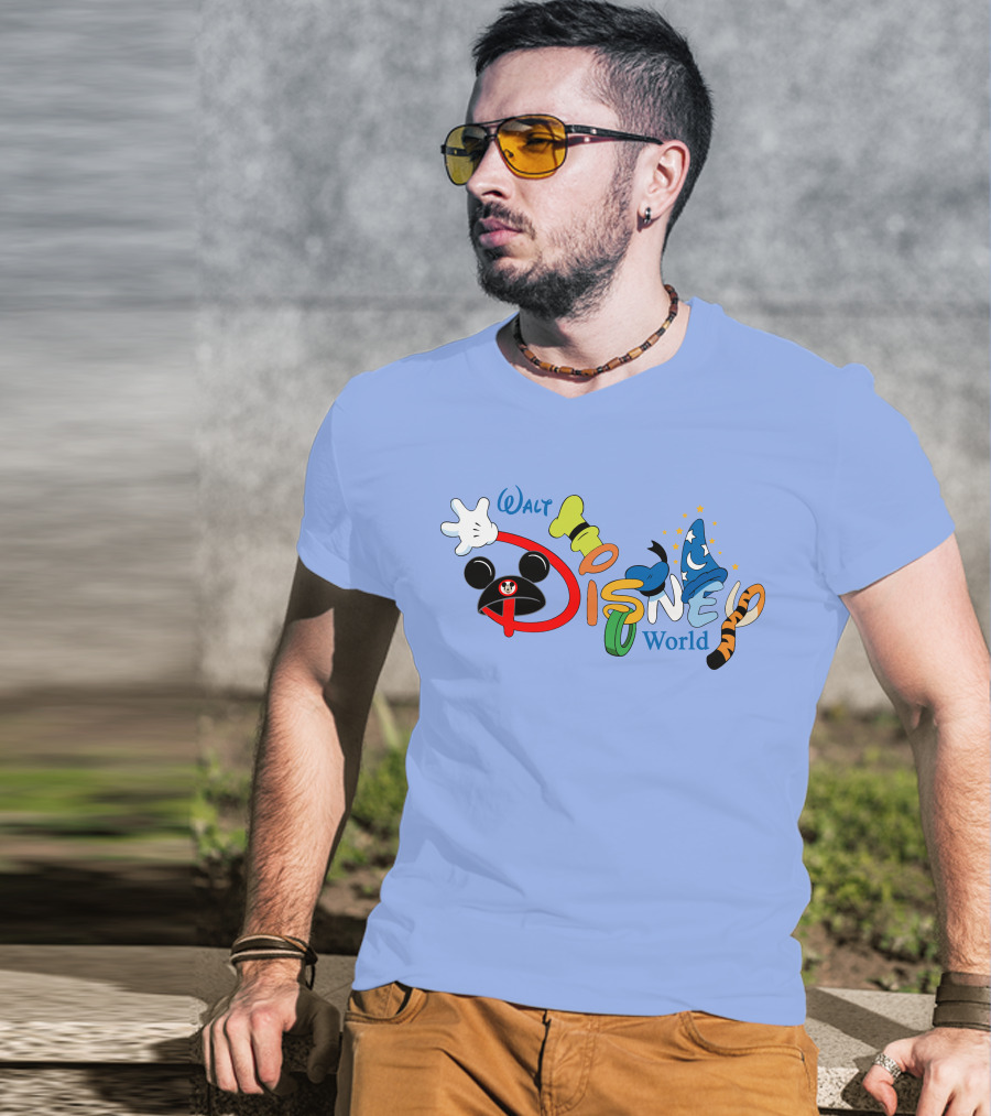 Walt Disney World Mickey Goofy Sorcerer Tigger Stylized Text T-Shirt