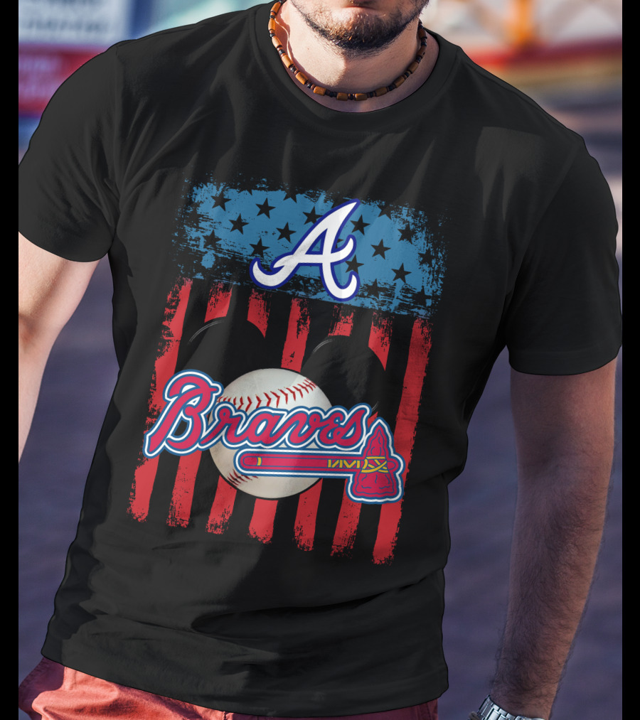A Mickey Braves Iconic Baseball Stars And Stripes American Flag T-Shirt