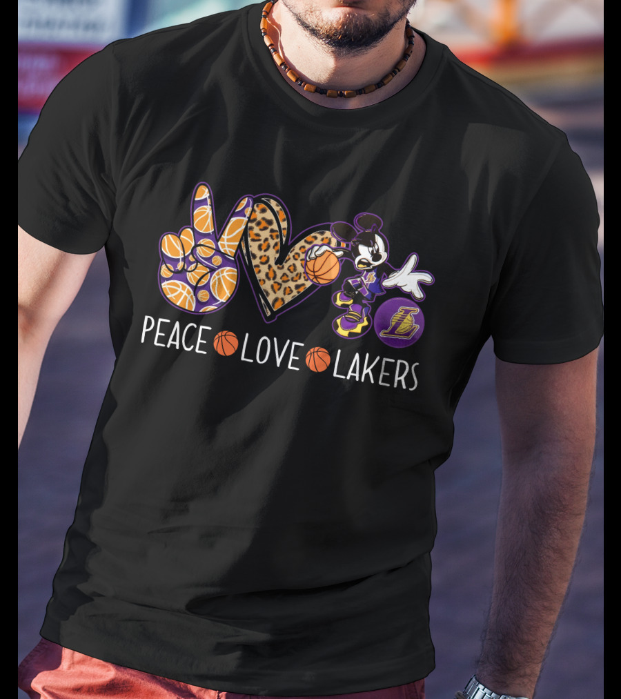 Peace Love Los Angeles Lakers Basketball Mickey T-Shirt