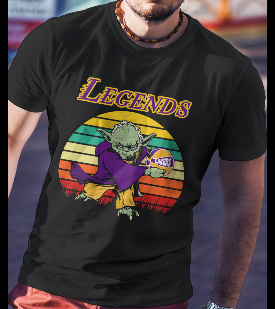 Legends Yoda Lakers Basketball Retro Stripes T-Shirt