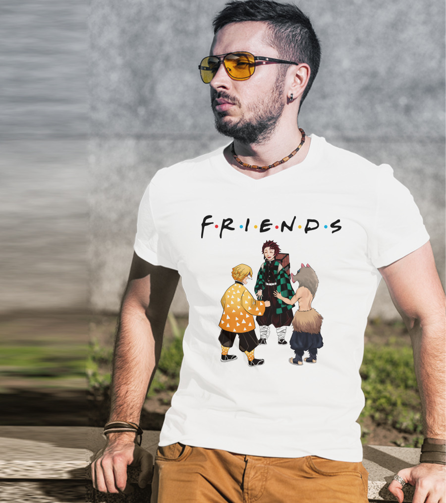 Friends Rock Paper Scissors With Anime Characters T-Shirt