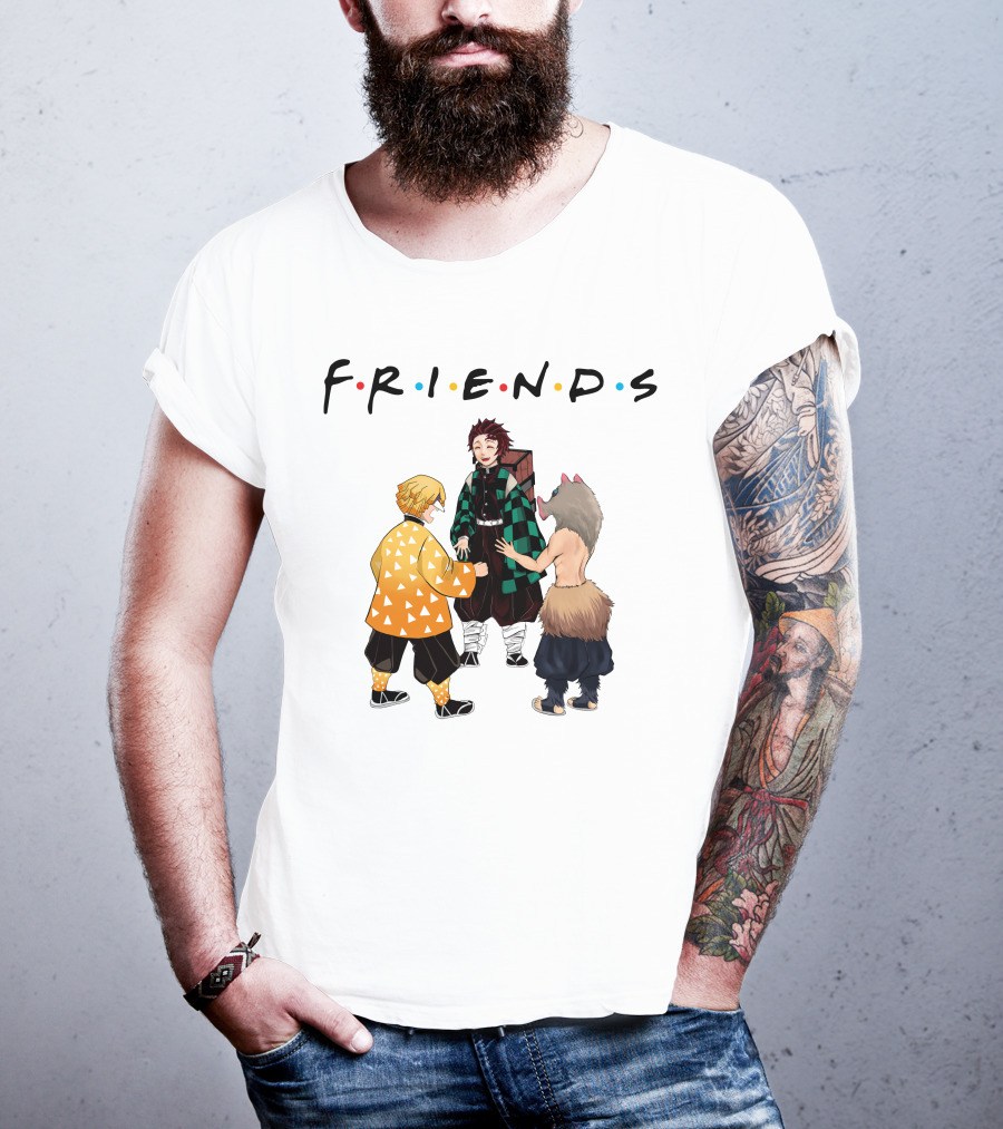 Friends Rock Paper Scissors With Anime Characters T-Shirt