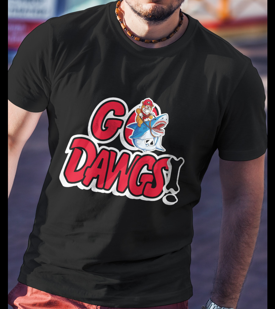 Go Dawgs Bulldog Riding Shark T-Shirt