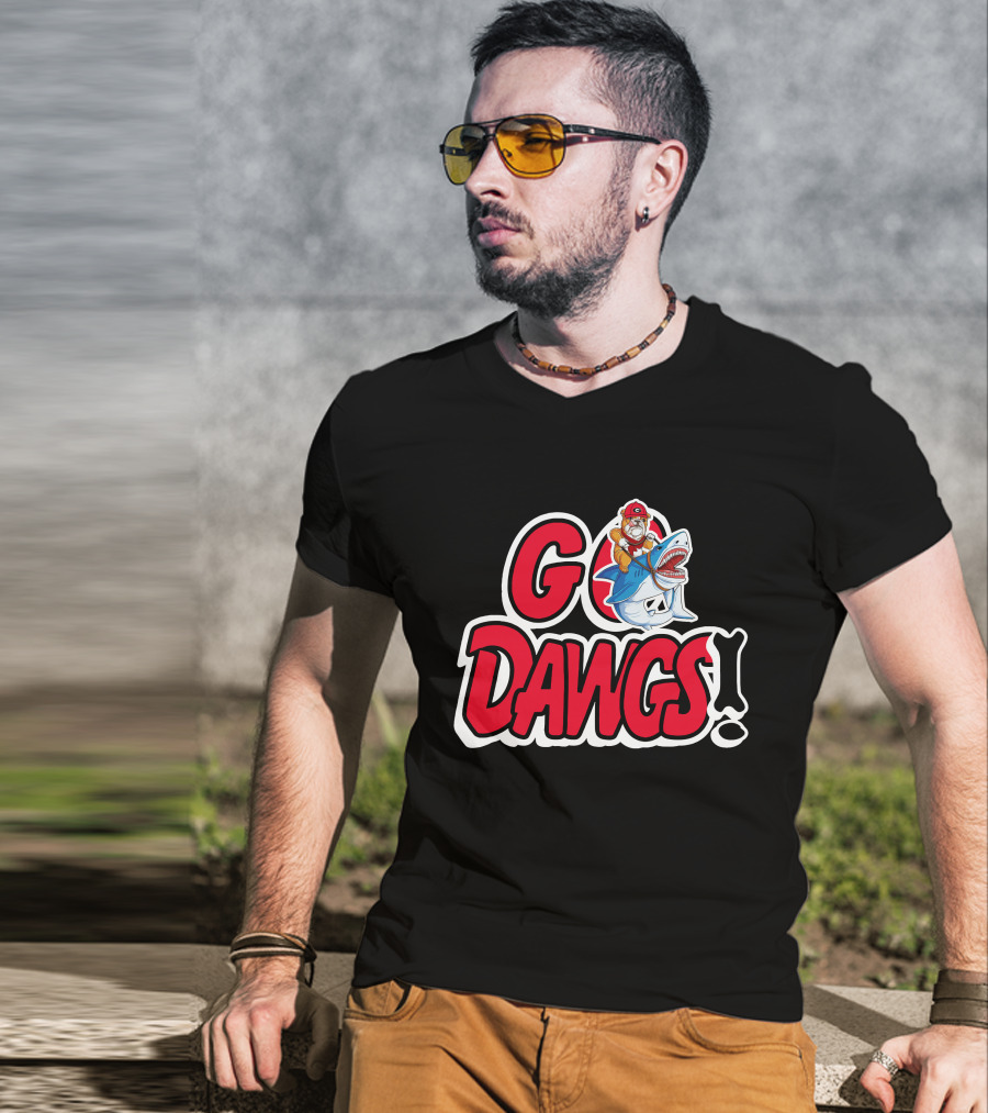 Go Dawgs Bulldog Riding Shark T-Shirt