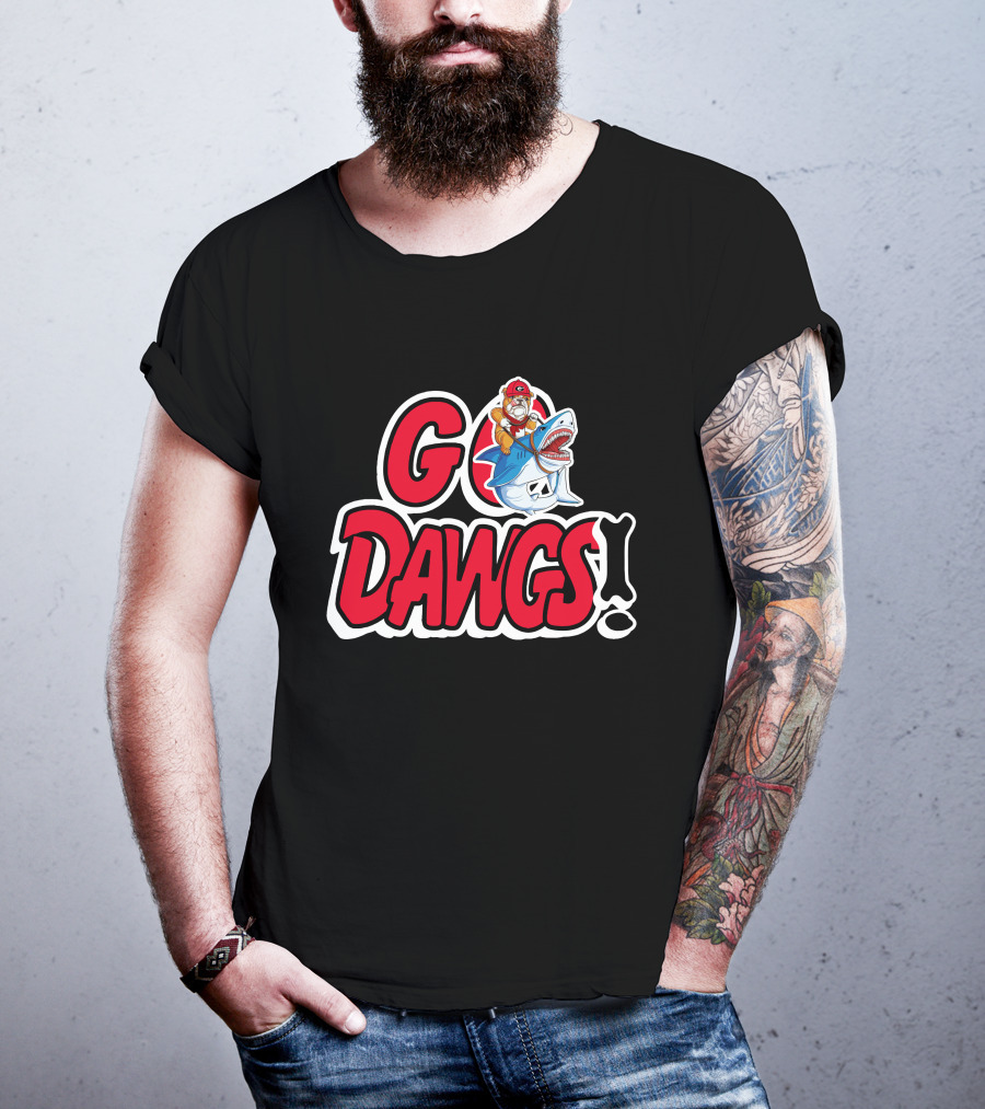 Go Dawgs Bulldog Riding Shark T-Shirt
