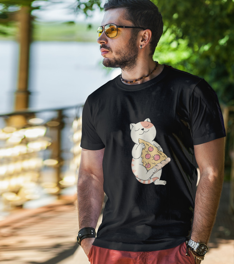 Cat Hugging Pepperoni Pizza Slice T-Shirt