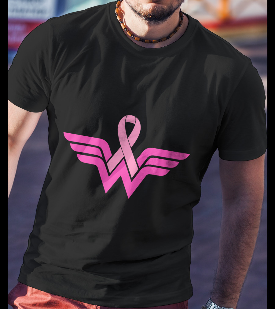 Wonder Woman Breast Cancer Awareness Ribbon T-Shirt