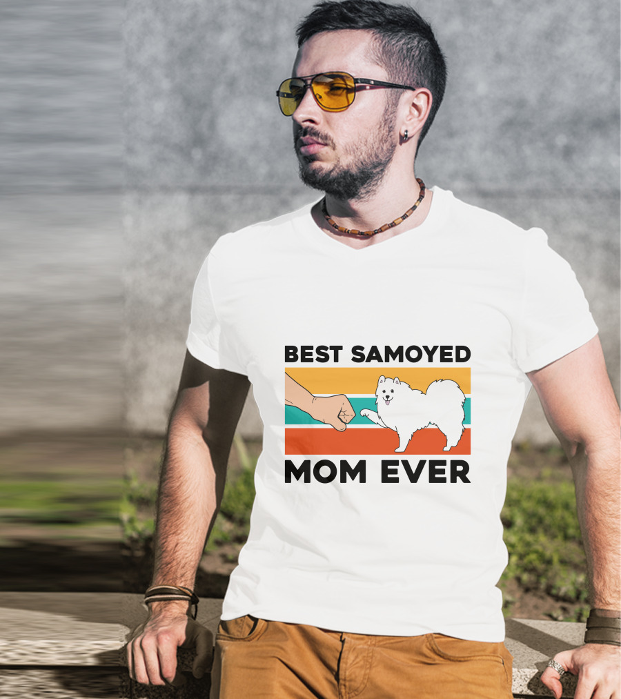 Best Samoyed Mom Ever Fist Bump Vintage Stripes T-Shirt