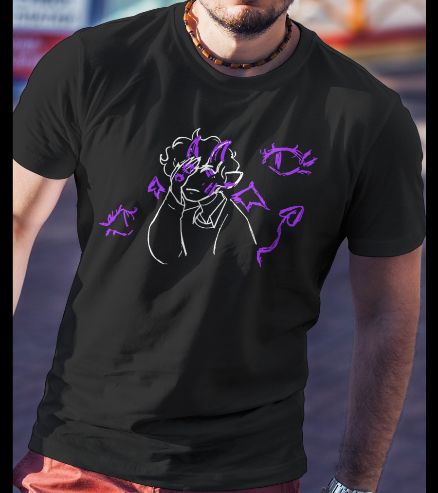 Purple Devil-Horned Character With Eyes And Symbols Sketch T-Shirt
