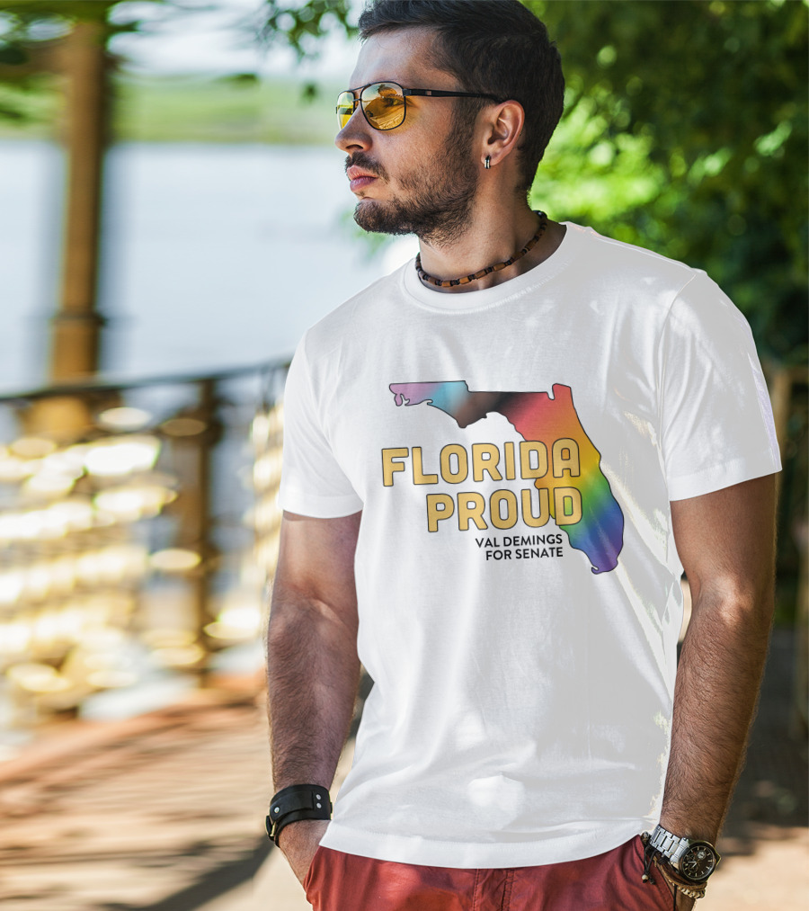 Florida Proud Rainbow Map Val Demings For Senate T-Shirt