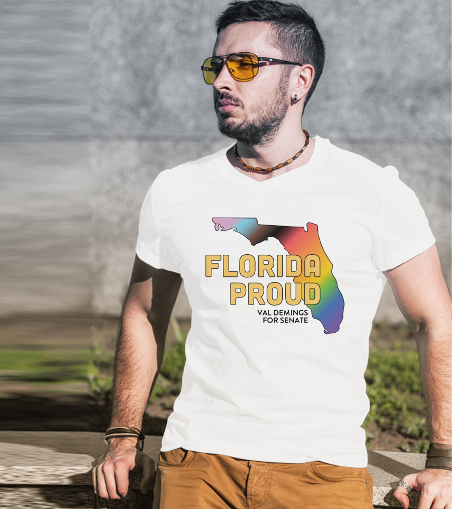 Florida Proud Rainbow Map Val Demings For Senate T-Shirt