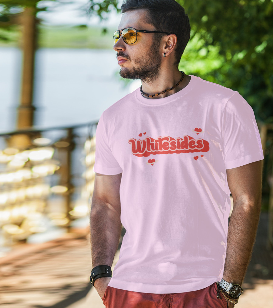 Whitesides Red Heart Design Pink Background T-Shirt