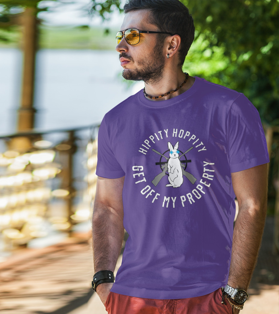 Hippity Hoppity Get Off My Property Rabbit With Crossed Rifles T-Shirt